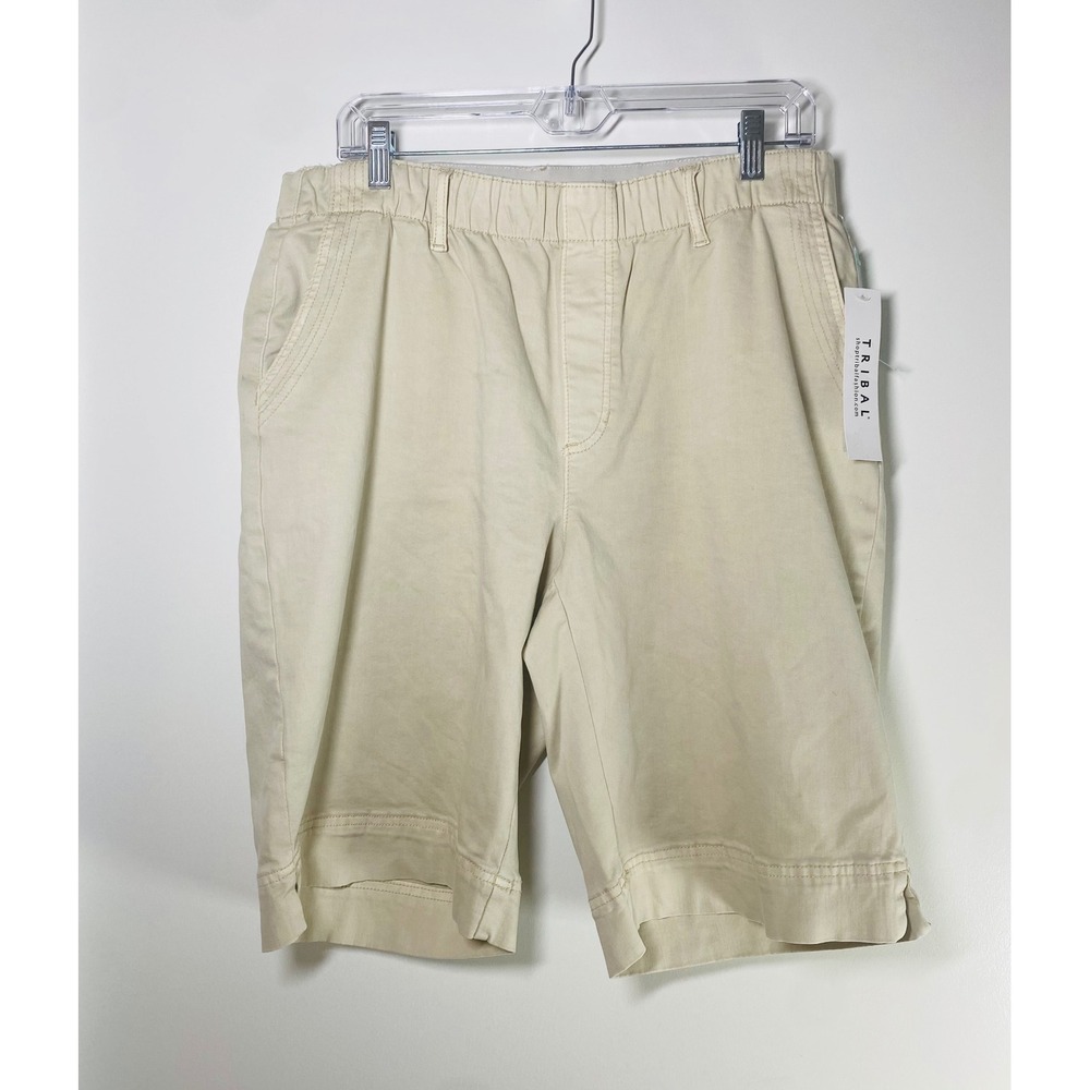 Tribal Bermuda Shorts Womens 14W Beige NWT Pull On Elastic Waist Stretch Twill